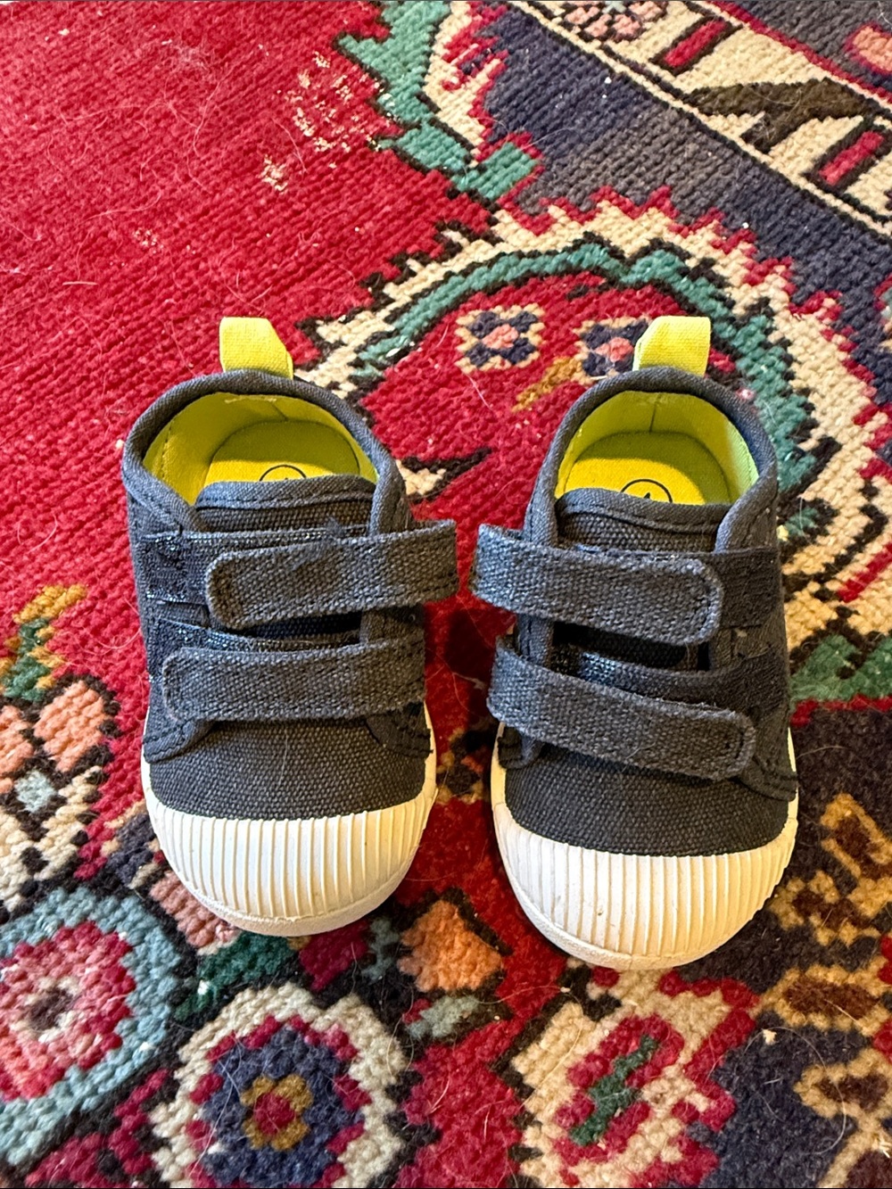 Cat & Jack Black Canvas Velcro Toddler Sneakers with Yellow Liner